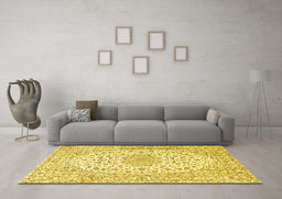Machine Washable Medallion Yellow Traditional Rug in a Living Room, wshtr3903yw