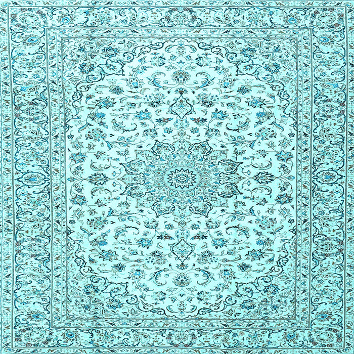 Square Machine Washable Medallion Light Blue Traditional Rug, wshtr3903lblu