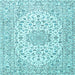 Square Machine Washable Medallion Light Blue Traditional Rug, wshtr3903lblu