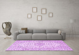 Machine Washable Medallion Purple Traditional Area Rugs in a Living Room, wshtr3903pur