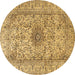 Round Machine Washable Medallion Brown Traditional Rug, wshtr3904brn