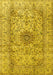 Machine Washable Medallion Yellow Traditional Rug, wshtr3904yw