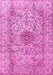 Machine Washable Medallion Pink Traditional Rug, wshtr3904pnk