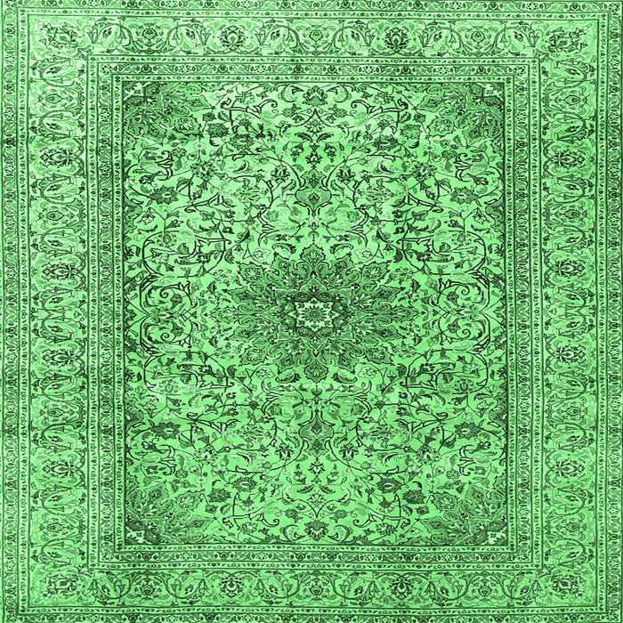 Square Medallion Emerald Green Traditional Rug, tr3904emgrn