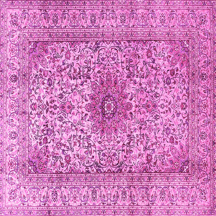 Square Machine Washable Medallion Pink Traditional Rug, wshtr3904pnk