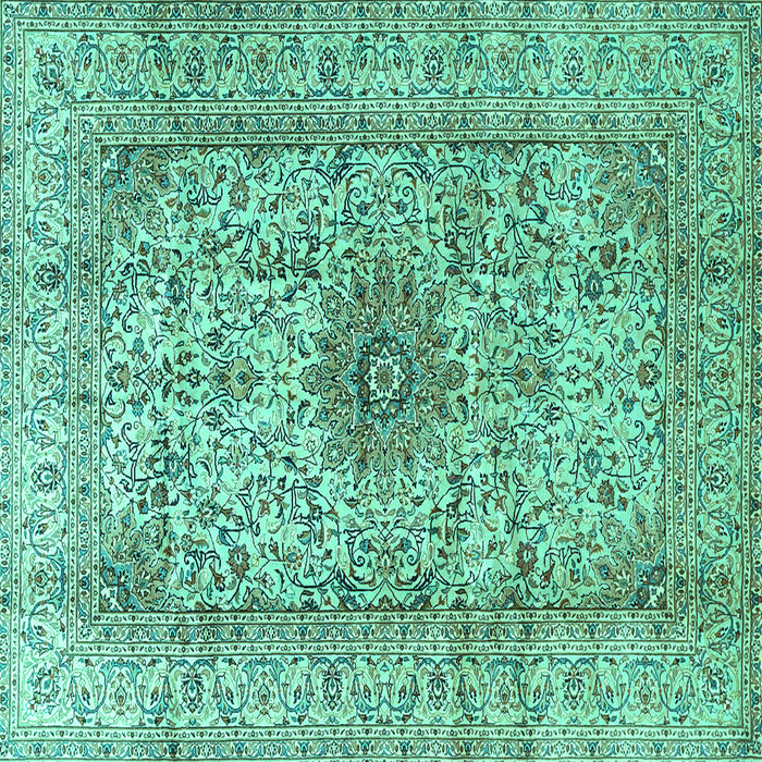 Square Medallion Turquoise Traditional Rug, tr3904turq
