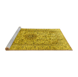 Sideview of Machine Washable Medallion Yellow Traditional Rug, wshtr3904yw