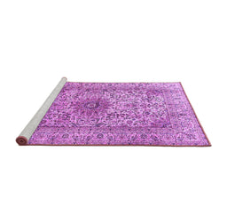 Sideview of Machine Washable Medallion Purple Traditional Area Rugs, wshtr3904pur
