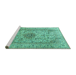 Sideview of Machine Washable Medallion Turquoise Traditional Area Rugs, wshtr3904turq