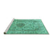 Sideview of Machine Washable Medallion Turquoise Traditional Area Rugs, wshtr3904turq