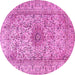 Round Machine Washable Medallion Pink Traditional Rug, wshtr3904pnk