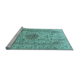 Sideview of Machine Washable Medallion Light Blue Traditional Rug, wshtr3904lblu