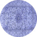 Round Machine Washable Medallion Blue Traditional Rug, wshtr3904blu