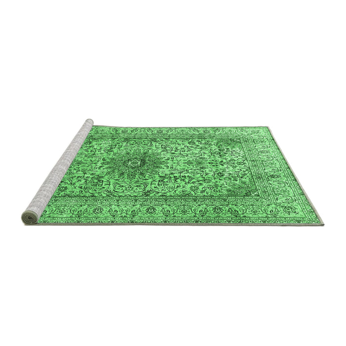 Sideview of Machine Washable Medallion Emerald Green Traditional Area Rugs, wshtr3904emgrn