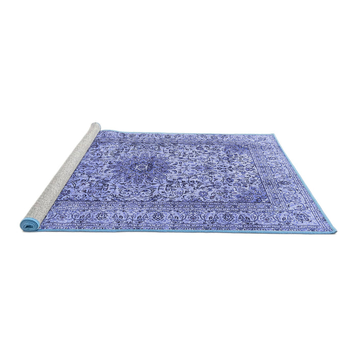 Sideview of Machine Washable Medallion Blue Traditional Rug, wshtr3904blu