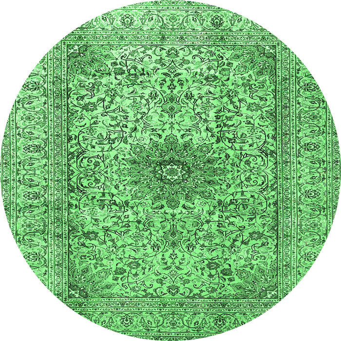 Round Medallion Emerald Green Traditional Rug, tr3904emgrn