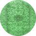 Round Medallion Emerald Green Traditional Rug, tr3904emgrn