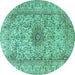 Round Medallion Turquoise Traditional Rug, tr3904turq