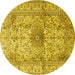 Round Machine Washable Medallion Yellow Traditional Rug, wshtr3905yw