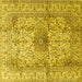 Square Machine Washable Medallion Yellow Traditional Rug, wshtr3905yw