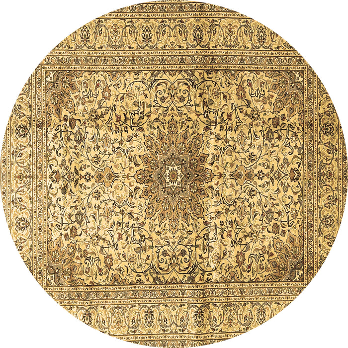 Round Machine Washable Medallion Brown Traditional Rug, wshtr3905brn