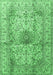 Machine Washable Medallion Emerald Green Traditional Area Rugs, wshtr3905emgrn