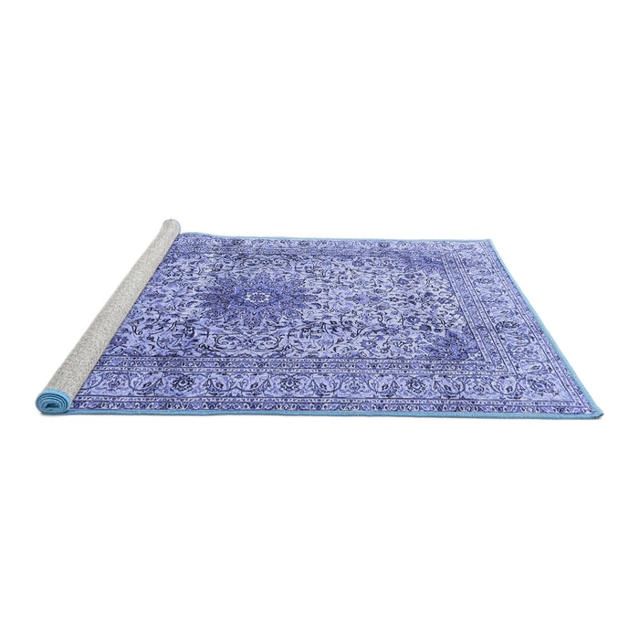 Sideview of Machine Washable Medallion Blue Traditional Rug, wshtr3905blu