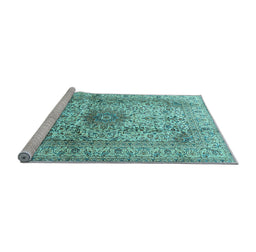 Sideview of Machine Washable Medallion Light Blue Traditional Rug, wshtr3905lblu
