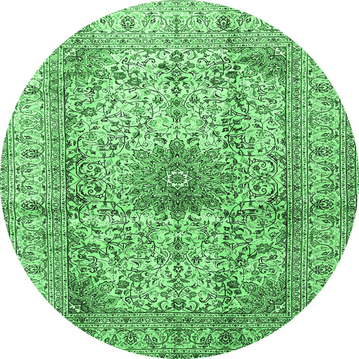 Round Medallion Emerald Green Traditional Rug, tr3905emgrn