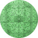 Round Medallion Emerald Green Traditional Rug, tr3905emgrn