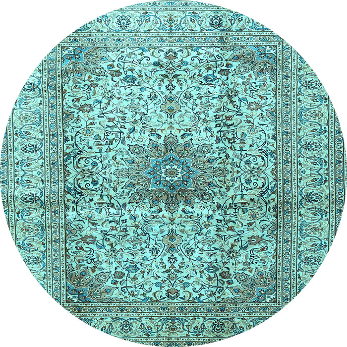 Round Medallion Light Blue Traditional Rug, tr3905lblu
