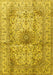 Machine Washable Medallion Yellow Traditional Rug, wshtr3905yw