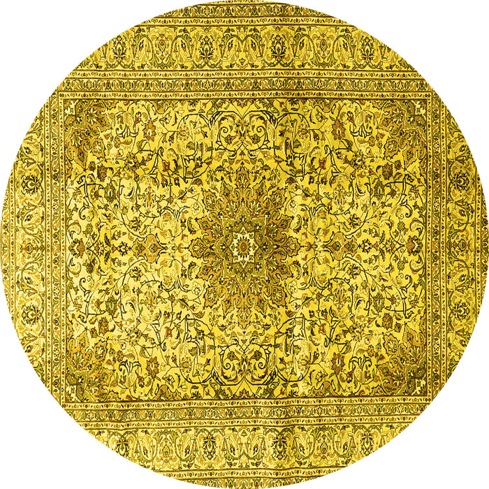 Round Medallion Yellow Traditional Rug, tr3905yw