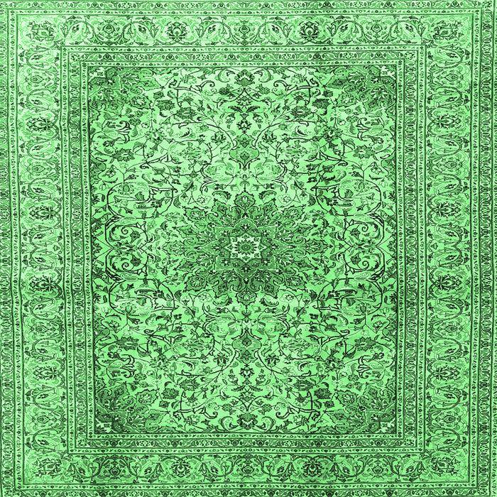 Square Medallion Emerald Green Traditional Rug, tr3905emgrn