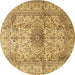 Round Medallion Brown Traditional Rug, tr3905brn