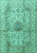 Machine Washable Medallion Turquoise Traditional Area Rugs, wshtr3905turq