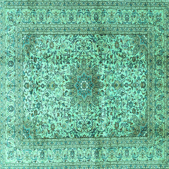 Square Medallion Turquoise Traditional Rug, tr3905turq