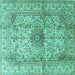 Square Medallion Turquoise Traditional Rug, tr3905turq