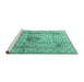 Sideview of Machine Washable Medallion Turquoise Traditional Area Rugs, wshtr3905turq