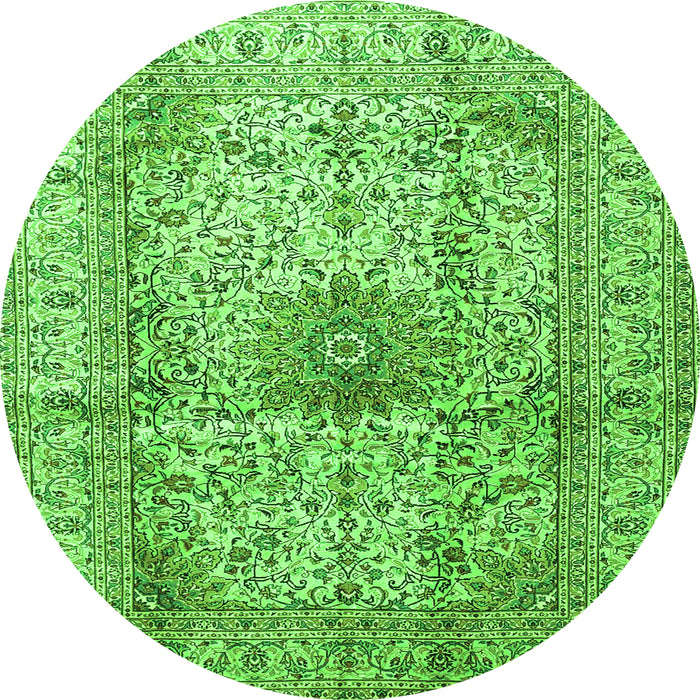 Square Medallion Green Traditional Rug, tr3905grn
