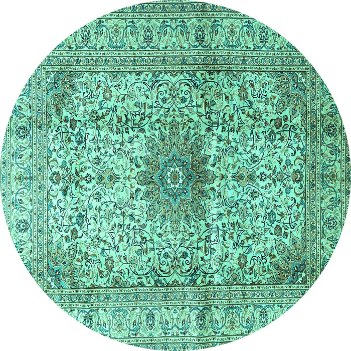 Round Medallion Turquoise Traditional Rug, tr3905turq