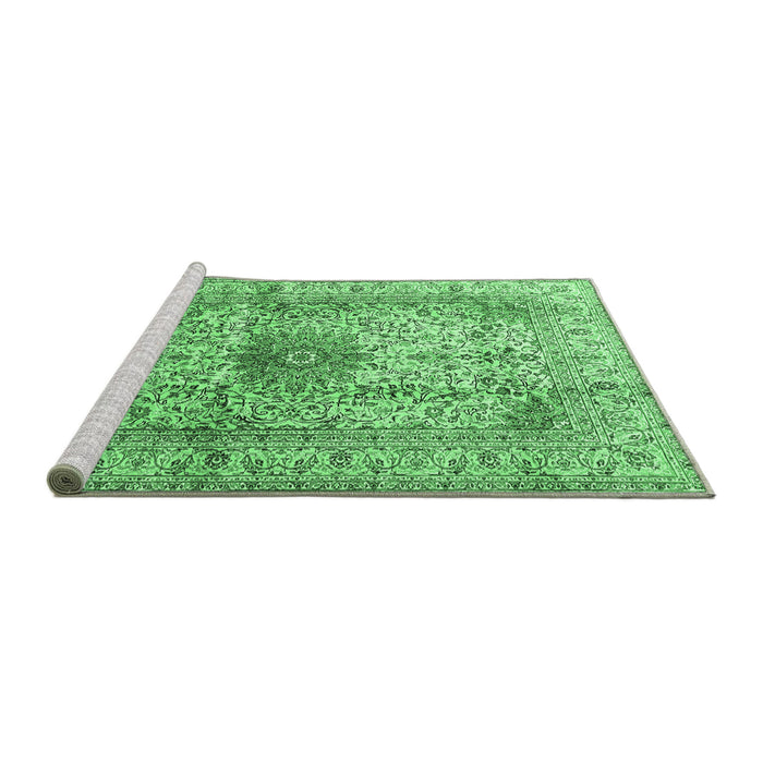 Sideview of Machine Washable Medallion Emerald Green Traditional Area Rugs, wshtr3905emgrn
