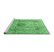 Sideview of Machine Washable Medallion Emerald Green Traditional Area Rugs, wshtr3905emgrn