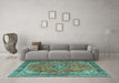 Machine Washable Medallion Turquoise Traditional Area Rugs in a Living Room,, wshtr3906turq