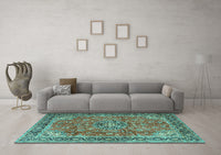 Machine Washable Medallion Turquoise Traditional Rug, wshtr3906turq