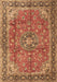 Machine Washable Medallion Brown Traditional Rug, wshtr3906brn