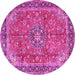 Round Machine Washable Medallion Pink Traditional Rug, wshtr3906pnk