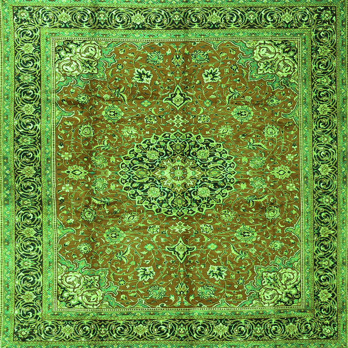 Round Machine Washable Medallion Green Traditional Area Rugs, wshtr3906grn