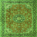 Round Machine Washable Medallion Green Traditional Area Rugs, wshtr3906grn