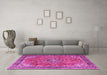 Machine Washable Medallion Pink Traditional Rug in a Living Room, wshtr3906pnk